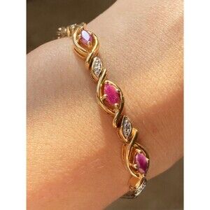 PAJ 925 sterling silver 14k gold vermeil genuine ruby diamond Bracelet 7.25”